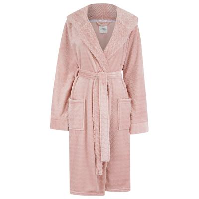 Dressing Gown Women's Lou Chunky Zig-Zag Stripe Soft Fleece Tie Robe Dressing Gown with Hood in Pink / M - Tokyo Laundry