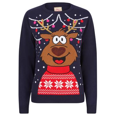Jumpers Women's Party Reindeer Sequin Novelty Christmas Jumper in Ink - Merry Christmas / 14 - Tokyo Laundry