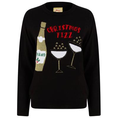 Jumpers Women’s Christmas Fizz Lurex Glitter Novelty Christmas Jumper In Jet Black - Merry Christmas / 14 - Tokyo Laundry