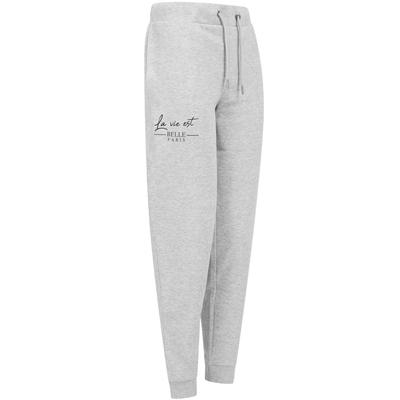 Sweatpants Serafina Motif Brushback Fleece Cuffed Joggers in Light Grey Marl - Weekend Vibes / 14 - Tokyo Laundry