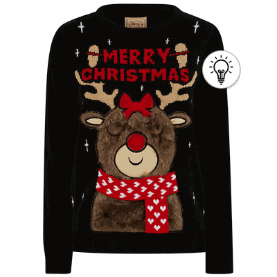 Jumpers Women's Heart Scarf Motif Novelty Christmas Jumper in Black - Merry Christmas / 14/L - Tokyo Laundry