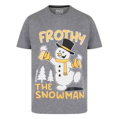 T-Shirts Men's Frothy Snowman Motif Novelty Cotton Christmas T-Shirt in Mid Grey Marl - Merry Christmas / M - Tokyo Laundry