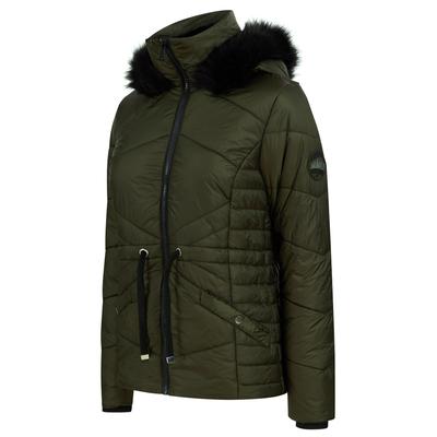 Coats / Jackets Featherington High Shine Quilted Hooded Puffer Jacket With Faux Fur Trim in Khaki / 10 - Tokyo Laundry