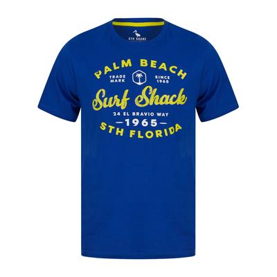 T-Shirts Palm Beach Motif Cotton Jersey T-Shirt in Sea Surf Blue - South Shore / M - Tokyo Laundry