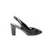 Heels: Slingback Chunky Heel Cocktail Black Print Shoes - Women's Size 10 - Peep Toe