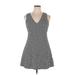 1.State Casual Dress - A-Line V-Neck Sleeveless: Gray Polka Dots Dresses - Women's Size 10