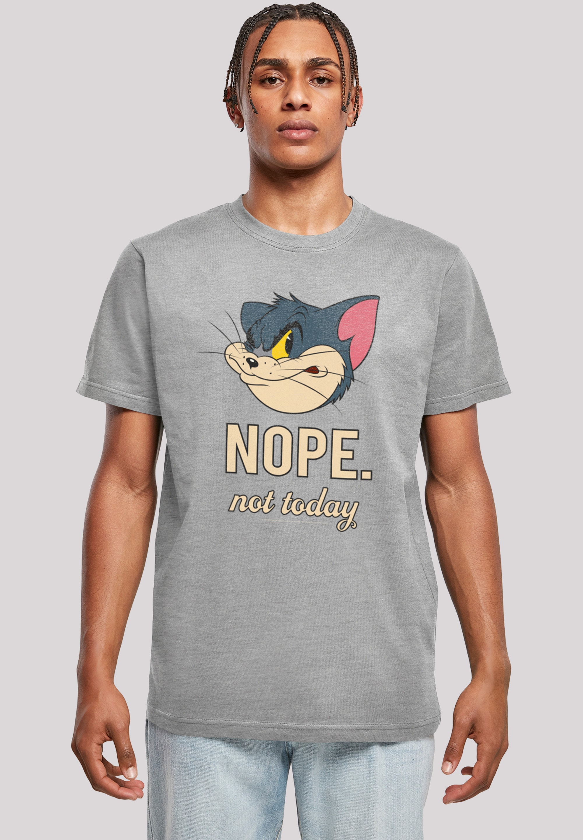T-Shirt F4NT4STIC "Tom und Jerry Nope Not Today", Damen, Gr. 3XL, grau (erdgrau), Obermaterial: 100% Baumwolle, regular fit, Rundhals, ohne Bündchen, Shirts T-Shirt, Herren,Premium Merch,Regular-Fit,Basic,Bedruckt