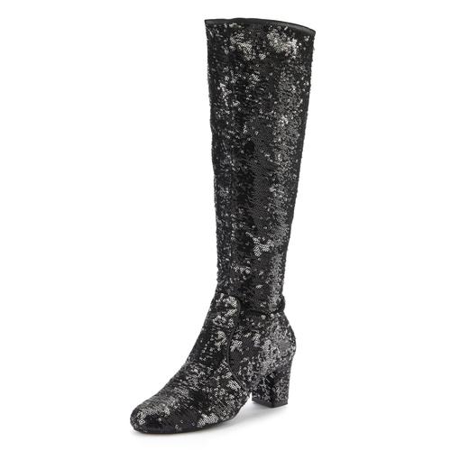 Stiefel LASCANA BELLE AFFAIRE Gr. 38, schwarz Damen Schuhe Langer Stiefel, Stiefelette, Pailletten, Blockabsatz, Glitzer-Stiefel