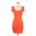 Soprano Casual Dress - Bodycon Scoop Neck Short sleeves: Orange Print Dresses - Women's Size Large