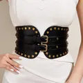 Ceinture large en cuir avec rivet pour femme ceinture en métal ceinture ultra large ceinture