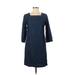 Talbots Casual Dress - Shift Square 3/4 sleeves: Blue Solid Dresses - Women's Size 8 Petite