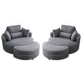 Barrel Chair - Hokku Designs Ern 51" Wide Swivel Barrel Chair & Ottoman Linen in Gray | 33 H x 51 W x 51 D in | Wayfair