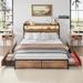 17 Stories Jerricho Queen Bed Frame w/ 4 Storage Drawers, LED Bed Frame w/ Charging Station in Brown | 44.09 H x 62.01 W x 86.22 D in | Wayfair