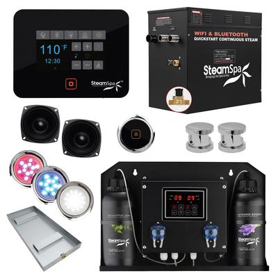 Black Series WiFi and Bluetooth 12kW QuickStart Steam Bath Generator Package with Dual Aroma Pump in Polished Chrome