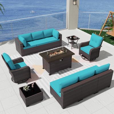 Patio Furniture Sectional Sofa Set, PE Rattan Swivel Rocking Chairs Patio Conversation Set