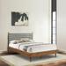 Artemio Black or Walnut Wood Queen Platform Bed Frame with Grey Upholstered Headboard