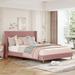 Elegant Upholstered Wood Platform Bed with Upholstered Headboard, Queen Size Corduroy Platform Bed with Metal Legs