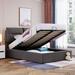 Full Size Storage Platform Bed with Upholstered Headboard, Upholstered Bed with Hydraulic Storage System and Wood Slats