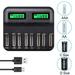 8 Slots Usb Smart Battery Charger with Digital LED Display for Aa Aaa Sc C D Size Rechargeable Battery 1.2V Ni-Mh Ni-Cd Quick Charger