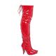 Golden Beads Women thigh high heel boots, Lace-up kinky fetish over the knee heels, elegant shoes with side zip and laces in Back, Ladies faux leather high heel boots (Red Patent, 8)