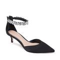 Guayonng Womens Pointed Toe Kitten Heels Pumps Ankle Strap Rhinestone Cut Out Low Heel Ladies Wedding Office Party Dress Shoes, Black, 4.5 UK