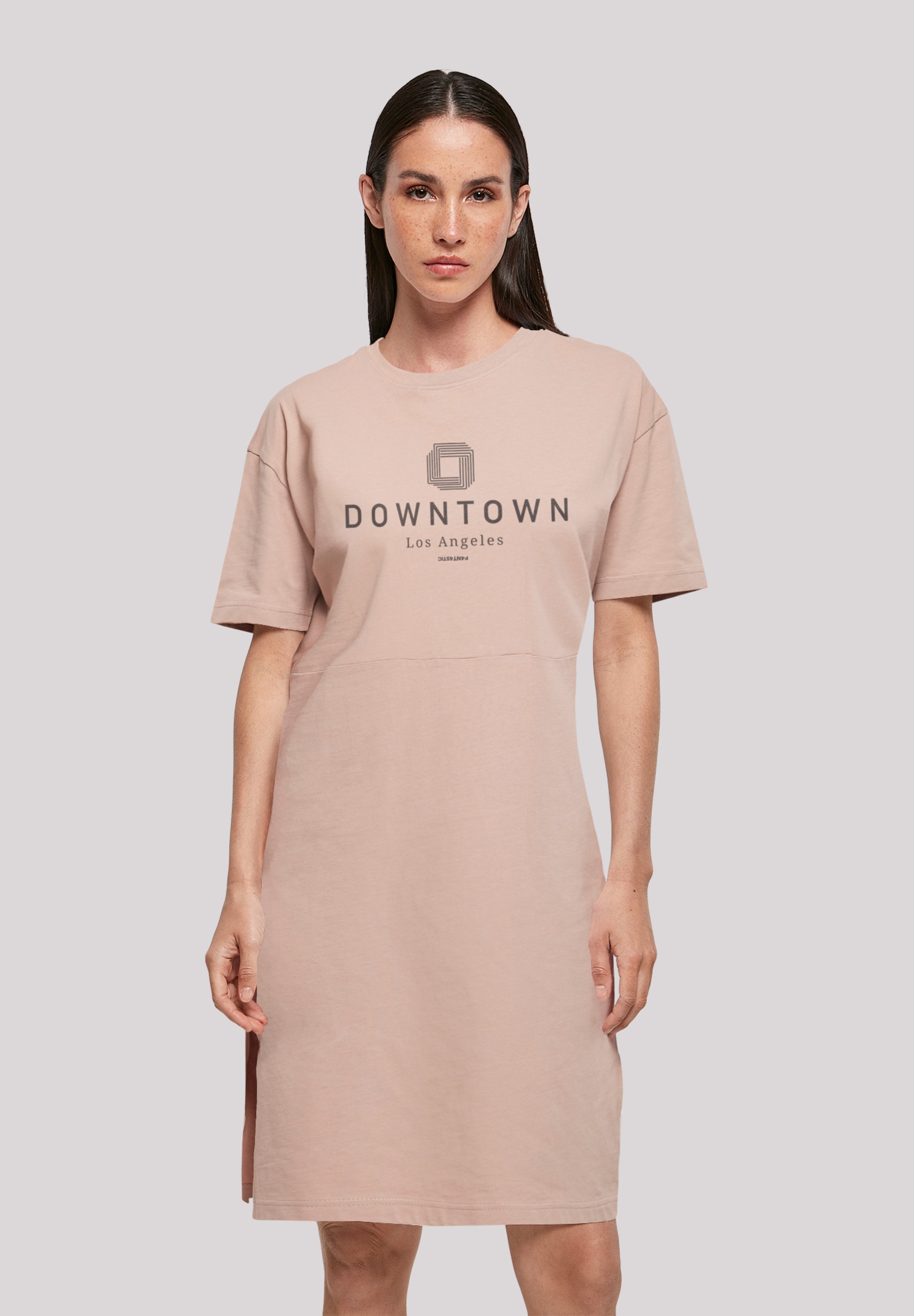 Shirtkleid F4NT4STIC "Downtown LA", Damen, Gr. XS, rosa (duskrose), Obermaterial: 100% Baumwolle, Casual, oversize, Rundhals, ohne Bündchen, Kleider, Print Image