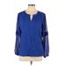 Allegra K Long Sleeve Blouse: Blue Tops - Women's Size Large