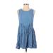 Sunny Girl Casual Dress - A-Line High Neck Sleeveless: Blue Solid Dresses - Women's Size Small