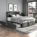 Queen Size Linen Upholstered Platform Bed w/ 4 Drawers and Wooden Slat