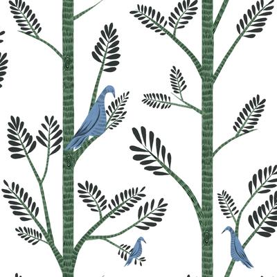 York Wallcoverings Blue and Green Aviary Branch Peel and Stick Wallpaper