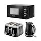 Geepas Electric Kettle 4 Slice Bread Toaster & Microwave Kitchen Set | 2200W 1.7L Textured Cordless Kettle | 1750W Toaster with 7 Level Browning Control | 700W Solo Manual Dial Microwave 20L | Black