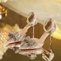 Sandales de Luxe à Talons Hauts et Pointus pour Femme Strass Papillon Perle Or Argent ix