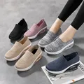 Baskets épaisses tricotées pour femmes chaussures de marche à plateforme mocassins décontractés