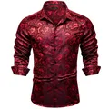 Chemise Rouge à Manches sulfpour Homme Vêtement de Luxe Habit Social Blouse de Styliste Bar de