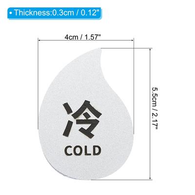 Self Stick Hot/Cold Water Label, Acrylic Drop Shape Signs Silver