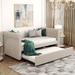 Twin Size Upholstered Daybed with Trundle Bed and Button Tufted Backrest, Wood Slat Support