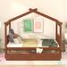 Full Size Kids Playhouse Daybed Wood Platform Bed Frame with 2 Drawers