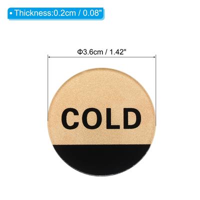 Self Stick Hot/Cold Water Label, Round Shape Signs Gold/Black