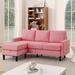 Cotton Fabric Upholstered Secional Sofa Set L-shape Reversible Couch Set with Movable Storage Ottomans for Living Room, Pink