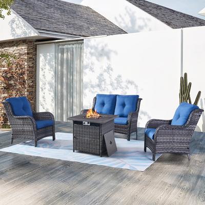 Pocassy Fire Pit Table with Loveseat Sofa and Chair