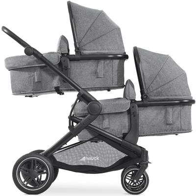 Geschwisterwagen HAUCK "Atlantic Twin, melange grey" grau (melange grey) Baby Kinderwagen mit schwenk- und feststellbaren Vorderrädern