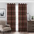 always4u 100% Blackout Curtains Check Eyelet Curtain Bedroom Tartan Curtains Plaid Brushed Cheque Pair of Highland Woolen Look Window Treatment for Living Room Dark Red 90 * 90 Inches