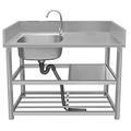 Stainless Steel Kitchen Sink Commercial Sink Single Bowl With Workbench & Double Storage Shelves Faucet Free Standing Stainless-Steel Single Bowl For Bathroom Restaurant Farmhouse ( Color : L2 , Size