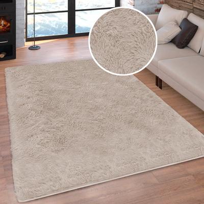 Hochflor-Teppich MY HOME "Silky, besonders weich und kuschelig, sehr dichte Qualität" Gr. 2, beige (sand), B:80cm H:33mm L:150cm, Kunstfaser, Teppiche, rutschhemmend beschichtet, waschbar, uni, Wohnzimmer, Schlafzimmer Image