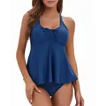 Maillot de bain tankini pour femmes ensemble deux pièces couleur unie culotte taille moyenne