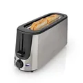 Nedis Long 1 Slot Stainless Steel Toaster, 1000W With 6 Browning Levels, Defrost & Reheat Settings, Bun Warming Rack - Stainless Steel