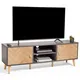 Vonhaus Herringbone Tv Unit, Grey & Wood Effect Tv Cabinet For Tv's Up To 65" W/storage Cupboards, Shelving & Tapered Legs