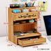 Wooden Desk Organizer with Drawer Desktop DIY Pencil Holder Stationary Storage Container