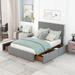 Full Size Platform Bed with Four Drawers on Two Sides, Grey