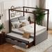 Full Size Canopy Bed Storage Bed with Trundle, Velvet Upholstered Elegance Four Poster Bed Trundle Bed with 3 Drawers